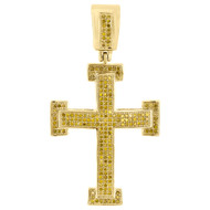 10K Yellow Gold Canary Diamond Medium Cross Pendant 1.95" Pave Charm 0.80 Ct.