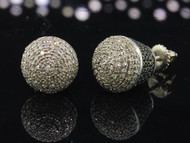 Black & White Diamond Earrings Mens 925 Sterling Silver Round Domed Studs 0.6 Ct