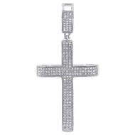 Diamond Cross Pendant .925 Sterling Silver 0.60 Ct. Flat Medium Size Charm 2"