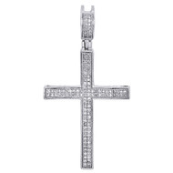 10K White Gold Genuine White Diamond Cross Concave Pendant 1.75" Charm 0.40 Ct.