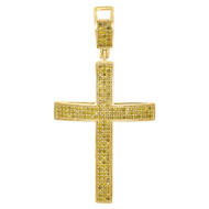 10K Yellow Gold Genuine Diamond Domed Cross Jesus 2 Inch Pendant Charm 0.67 Ct.