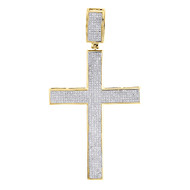 10K Yellow Gold Round Cut Diamond Cross Pendant 2.94" Pave Flat Charm 1.50 Ct.