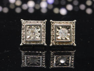 Diamond Studs .925 Sterling Silver Round Solitaire Square Earrings 0.27 Tcw.
