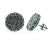 Mens Ladies Sterling Silver Black Diamond Square Circle Earrings Studs 0.95 ct.