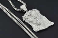 10K White Gold Diamond Mini Jesus Piece Head Pendant 1.40 Ct. with Franco Chain