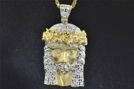 Diamond Jesus Face Pendant 10K Yellow Gold 0.24 Ct Cross Charm with Chain