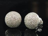 Mens Ladies 10K White Gold Diamond 3-D Circle Domed Cube Earrings Studs 0.80 ct.