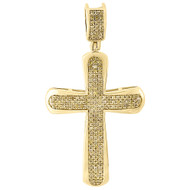 10K Gold Canary Yellow Diamond Domed Cross Pendant Mens Pave Set Charm 0.42 Ct.