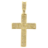 Yellow Diamond Cross Pendant Mens 10K Gold Round Pave Fashion Charm 0.30 Tcw.