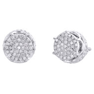 10K White Gold Genuine Diamond 6-Prong Sutds 8mm Mens 3D Pave Earrings 0.15 CT.