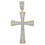 10K Yellow Gold Genuine White Diamond Cross Pendant Tube Domed Charm 1.20 Ct.