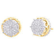 10K Yellow Gold Real Diamond 6-Prong Sutds 9.50mm Mens 3D Pave Earrings 1/4 CT.