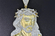 Diamond Jesus Crown of Thorn Pendant 10K Yellow Gold Round Cut 3.50 Ct Charm