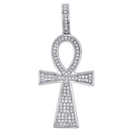 10K White Gold Round Diamond Egyptian Ankh Cross Pendant Mini Charm 0.26 Ct.