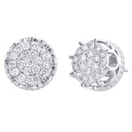 10K White Gold Genuine Diamond 8-Prong Sutds 12mm Mens 3D Pave Earrings 1 CT.