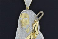 Diamond Jesus Shepherd Stick Pendant 10K Yellow Gold Round Cut 2.50 Ct Charm