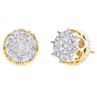10K Yellow Gold Genuine Diamond 8-Prong Sutds 12mm Mens 3D Pave Earrings 1 CT.