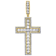 10K Yellow Gold Diamond Cross Pendant 2" Mens Ladies Channel Set Charm 1.86 Ct.