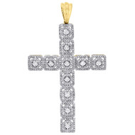 10K Yellow Gold Genuine Diamond Cross Pendant 2.1" Double Row Halo Charm 0.93 Ct