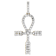 10K Yellow Gold Diamond Ankh Cross Pendant 1.50" Mens Prong Set Charm 0.96 Ct.