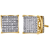 10K Yellow Gold Round Diamond 7 Row 3D 4 Prong Square Stud Earrings 0.25 CT.