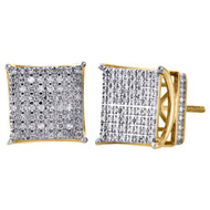 10K Yellow Gold Round Diamond 10.25mm 3D 4 Prong Square Stud Earrings 0.35 CT.