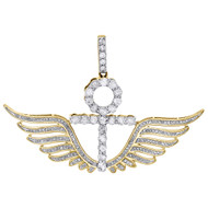 10K Yellow Gold Real Diamond Ankh Cross Flying Angel Wings Pendant Charm 2.12 CT