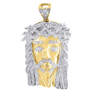 Diamond Jesus Face Pendant 10K Yellow Gold Round Cut Mens Charm 0.38 Tcw.