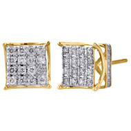 10K White Gold Round Diamond 9.50mm Square 4 Prong Stud 3D Earrings 0.50 CT.