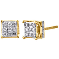 10K Yellow Gold Round Diamond Mini Square 4 Prong Stud 3D Earrings 0.25 CT.