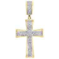 10K Yellow Gold Diamond Cross Concave Pendant 1.45" Men's Mini Pave Charm 1/4 CT