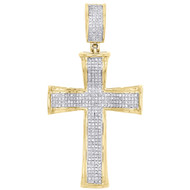 10K Yellow Gold Real Diamond Concave Cross Pendant 1.95" Mens Pave Charm 0.51 CT