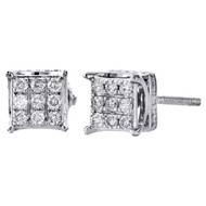 10K White Gold Round Diamond Mini 6mm Square 4 Prong Stud 3D Earrings 0.25 CT.