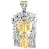 Mens Diamond Jesus Face Pendant .925 Sterling Silver Round Pave Charm 1.15 Ct.
