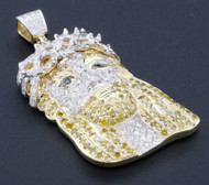 Canary Mini Diamond Jesus Piece Pendant Charm Face 10K Yellow Gold 1.53 Ct.