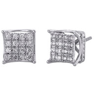 10K White Gold Round Diamond 4 Prong 3D Square 9.75mm Stud Earrings 0.50 CT.
