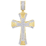 10K Yellow Gold Diamond Cross Designer Tier Pendant 2" Men's Pave Charm 0.51 CT.