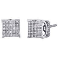 10K White Gold Pave Set Diamond 4 Prong 3D Square Studs Mini Earrings 0.15 CT.
