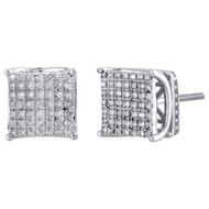 10K White Gold Pave Set Diamond 4 Prong 3D Square Studs Mini Earrings 0.25 CT.