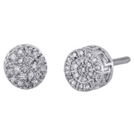 10K White Gold Round Diamond Cluster Circle 3D Studs Greek Key Earrings 0.10 CT.