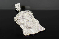 10K White Gold Real Pave Diamond Mini Jesus Piece Head Cross Pendant 1.40 Ct.