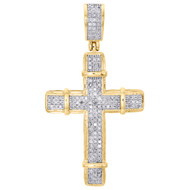 10K Yellow Gold Real Diamond Dome Cross Pendant 1.60" Unisex Pave Charm 0.29 CT.