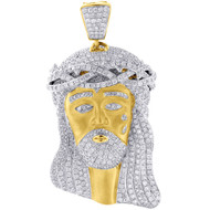 Mini Diamond Jesus Piece Solid Back Pendant Charm Face 10K Yellow Gold 5.50 Ct.