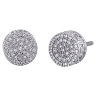 10K White Gold Round Diamond Cluster Circle 3D Studs Greek Key Earrings 0.15 CT.