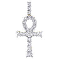 10K Yellow Gold Egyptian Diamond Ankh Cross 1.90" Pendant Mens Charm 0.50 ct.