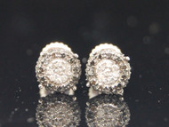 Black Diamond Circle Earrings .925 Sterling Silver Round Pave Halo Studs 1/2 Ct