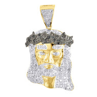 Black Diamond Mini Jesus Piece Face Pendant .925 Sterling Silver Charm 0.25 CT.