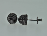 Black Diamond Domed Earrings .925 Sterling Silver Round Pave Studs 0.45 Ct.