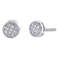 Diamond Round Stud Earrings .925 Sterling Silver Circle Pave Design 0.10 Ct.
