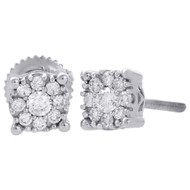 14K White Gold Solitaire Look Diamond Studs Small 5.35mm Flower Earrings 0.25 Ct